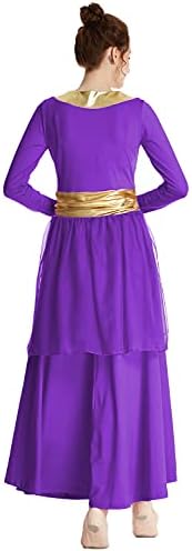 Hihcbf žene dugi rukavi pohvale plesna haljina liturgijska metalni pojas široki ljuljački šifonska suknja štovanje lirskog kostima
