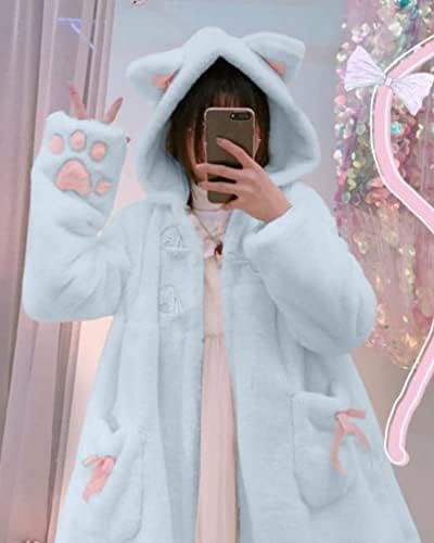 Bzb kawaii anime slatka zečja uši s kapuljačom za žene slatko ljupko plišani baršun lolita topli kaput jakna parka