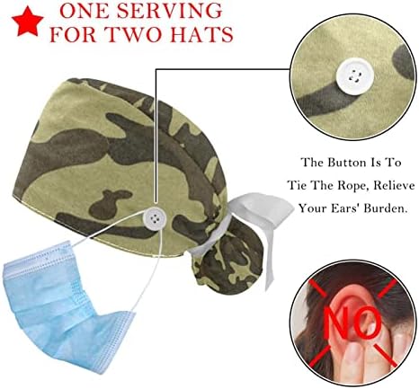 Ratgdn Medicinske kape za žene s gumbima dugačka kosa, 2 komada podesiva radna kapa, kamuflažni camo