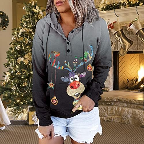 Nokmopo ženski džemperi ženski modni modni božićni print pulover dugih rukava s kapuljačom gornje dukseve