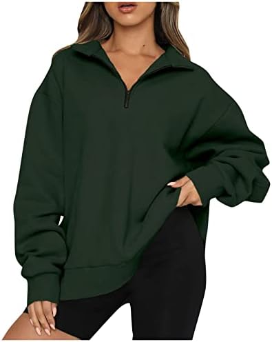Lam Kwongy ženske predimenzionirane polovine zip pulovera dukserica dugih rukava Quarter Zip Hoodie džemper tinejdžerke padaju Y2K