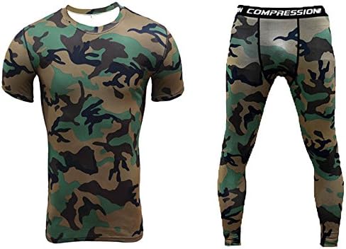 1; muška rashladna sportska odjeća za trčanje i fitness Camo kompresijska košulja kratkih rukava + setovi hlača