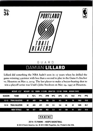 Portland Trail Blazers 2014 2015 Hoops Factory Factory Factory zapečaćen tim s trećom godinom Damian Lillard Card Plus Plus Plus