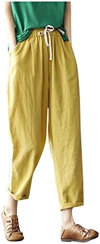 Capri hlače za žene, elastični visoki struk harem široka noga palazzo capri dužina ljetne trendovske obrezane hlače s džepovima