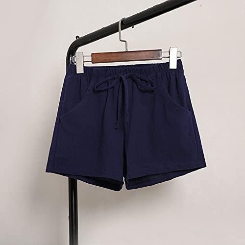 Trčanje kratkih hlača Women Ljetne rastezljive gamaše i elastične kratke ženske hlače čvrste lanene pamučne džepne struke labave hlače