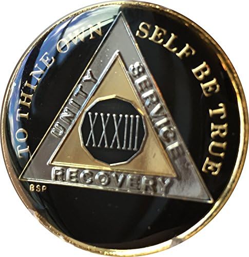 A. 33-godišnji klasični crni medaljon Anonimnih alkoholičara A. M. chip-a, prekriven zlatom i niklom A. M.