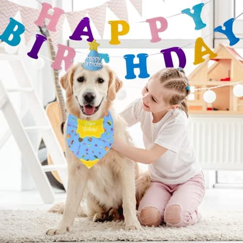 Pseći rođendanski šešir Bandana komplet, šešir za zabavu za višekratnu upotrebu Slatki pas Birthday Neckerchief Dog Sretan rođendan,