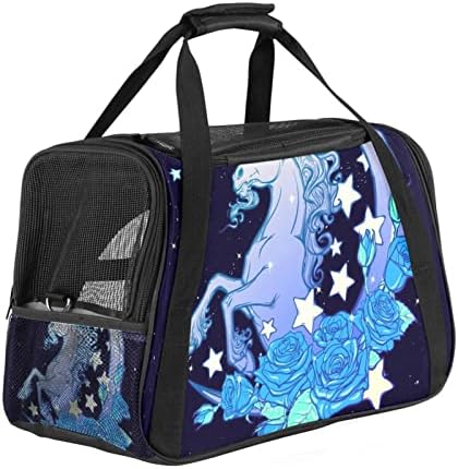 Nosač za kućne ljubimce, praktična prijenosna sklopiva putna torba za kućne ljubimce s mekim stranama, plavi uzorak cvijeta jednoroga