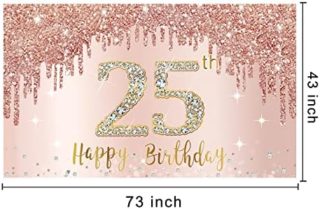 Sretan 25. rođendan natpisni ukrasi za žene, Rose Gold 25 Birthday Party Supplys, ružičasta 25 -godišnja rođendanska pozadina plakata