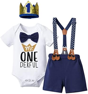 Donwen Baby Boy Pola/Outfit za prvi rođendan Mr.ederful Bowtie ROMPER + Kratke hlače TORKE TORKE Smash Outfits