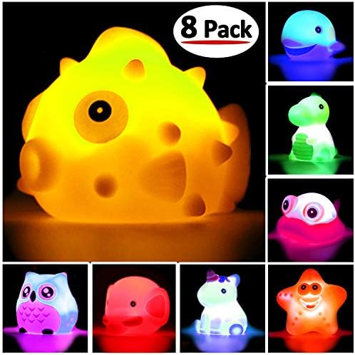 Igračke za kupanje, set od 8 komada užarenih plutajućih gumenih igračaka za životinje, trepćuće svjetlo koje mijenja boju u vodi, dječje