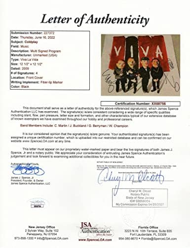 Coldplay Full Band potpisao autogram Viva La Vida Tour Programa Program W/ James Spence Pismo autentičnosti JSA Coa - Potpisao Guy