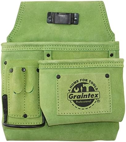 GRAINTEX SS2491 :: 5 džep desnih ruku torbica za nokte i alat vapno zelena boja od antilop kože za konstruktore, električare, vodovodnike,