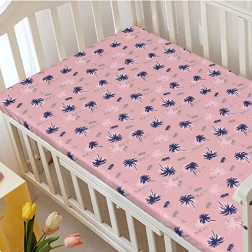 Palm Tree tematske plahte za mini krevetiće, prijenosni mini krevetići s minijskim krevetićima mekani mali madrac madraca opremljeni
