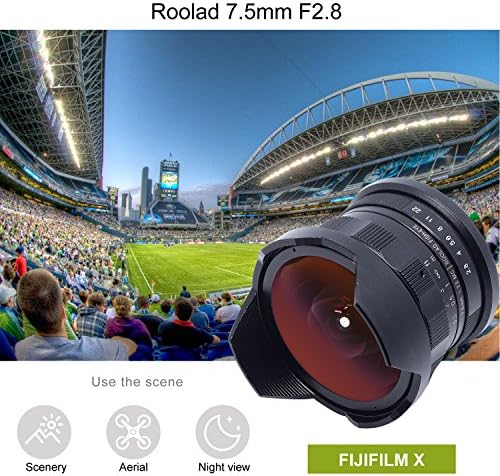 Roolad 7,5 mm F2.8 APS-C Fishye FIKSENI LENS ZA FUJIFLIM X-T2 X-E2 X-PRO kamere bez ogledala-crna s poklopcem zaštitne leće, čista