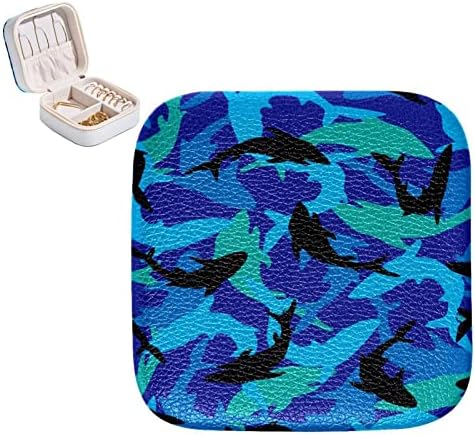 JavenProeqt Ocean Sharks Mornarsko plava kutija za male putničke nakit, mini zaslon za djevojčice Ženske prstenove Ogrlice Ogrlice