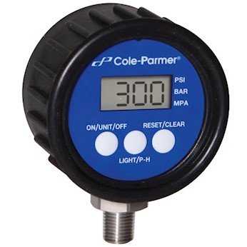 Digitalni tlak Cole-Parmer, 0-100 psi, 2,5 dia, 1/4 NPT, pneumatska