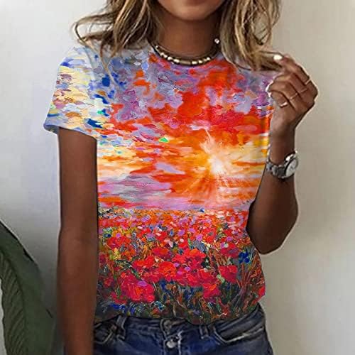 Brunch Tee Teen Girls 2023 Posada kratkih rukava vrat vrat Pamuk Pamuk grafički print cvjetna bluza košulja za žene cz