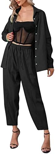 KCJGIKPOK SNOW BIB WOMENS PLUS Žensko odijelo za žensko odijelo Čvrsta boja košulja s dugim rukavima jakne Harlan hlače dva komada