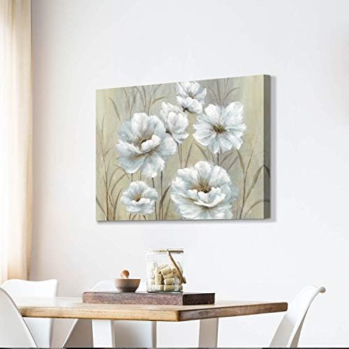 Umjetnički put White Flowers Platno zidna umjetnost: Žućkasti božur umjetnička djela cvjetna slika slika za dnevnu sobu