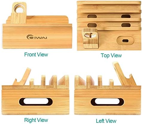 Organizator stanice za punjenje od bambusa za više uređaja, Coiwai 7 u 1 USB punjač prikvujući 7 priključaka radne površine za iPhone