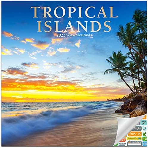 Kalendar tropskih otoka 2023 - Deluxe 2023 Tropske plaže Zidni kalendarski snop s preko 100 naljepnica kalendara