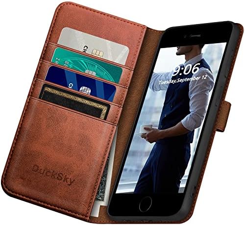 DuckSky za iPhone 7/8 /SE 2020/SE 2022 Torbica-novčanik od prave kože 【Zaključavanje RFID 【】 za Držač za 4 kreditne kartice 【】 za Prave