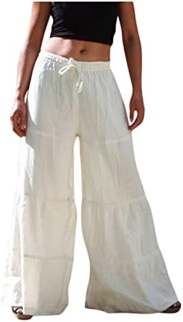 Ženske široke hlače za noge Postepe Boho crtanje elastičnog struka Palazzo hlače vrećama vrećama ruffle -thinge Bell Donje hlače