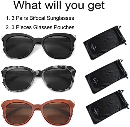 * 3 pakiranja sunčanih naočala s bifokalnim čitačem za žene, retro-gotovo nevidljiva linija naočala za čitanje mačje oko