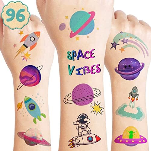 8 listova galaktičkih privremenih tetovaža za djecu, svemirski ukrasi za rođendanske zabave, pribor za tetovaže, naljepnice, slatke