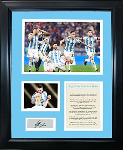 Uokvireni Argentina 2022 prvaci Svjetskog kupa Lionel Messi Facsimile Laser ugravirani potpis Auto Soccer Futbol 12 X15 foto kolaž