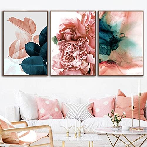 Vlejoy Pink Flower platno zidna umjetnost ružičasta i zelena cvjetna zidna umjetnost nordijska slika cvijeća za dnevnu sobu ružičaste