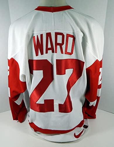 1998-99 Detroit Red Wings Aaron Ward 27 Igra je koristila doigravanje bijelog Jerseyja DP08003 - Igra korištena NHL dresova