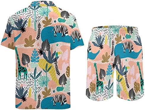 Crtani žirafa i zebra muške havajske košulje s kratkim rukavima i hlača Summer Beach Outfits Loose Fit Tracksuit