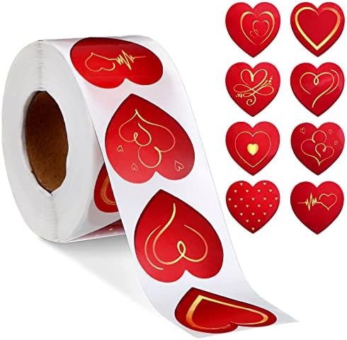 600 kom naljepnice za Valentinovo s crvenim srcem 1,5 inčne naljepnice od crvene zlatne folije u obliku srca naljepnice za Valentinovo