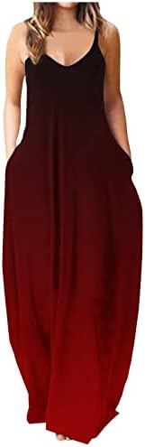 ženske casual haljine Za ljeto 2023., gradijentne haljine s naramenicama s izrezom u obliku slova U, Bez rukava, labava lepršava duga