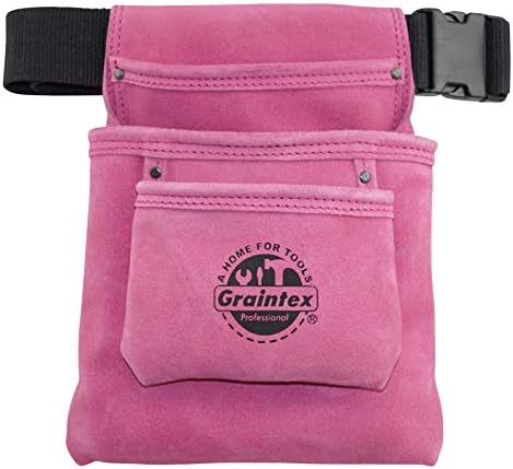 GRAINTEX SS2033 3 Džepna torba za nokte i alat ružičasta boja Koža od antilop kože s 2 € remen za konstruktore, električare, vodovodnike,