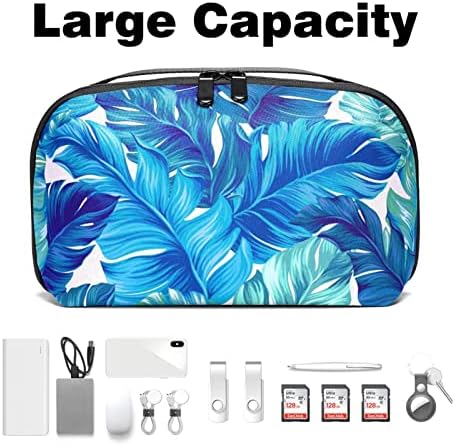 Prijenosna elektronička torba za organizatore, torbe s plavim akvarelom, tropskim palminim lišćem, putna torba za pohranu tvrdih diskova,