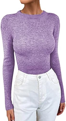 Jesenske majice za žene, ženski džemper s okruglim vratom s dugim rukavima, Pleteni gornji dio, rastezljivi Gornji dijelovi za žene