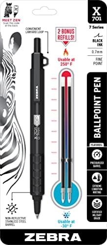 Zebra olovka X-701 Taktička uvlačenja kuglica olovka i G-450 uvlačenja gel olovke, crna mesingana bačva, srednja točka, 0,7 mm, crna
