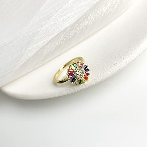 Ženske djevojke Zlatni ton otvoreni cvjetni prsten Spinner šareni kubični cirkoniji anksiozni angažman vjenčani bend adhd stres relief