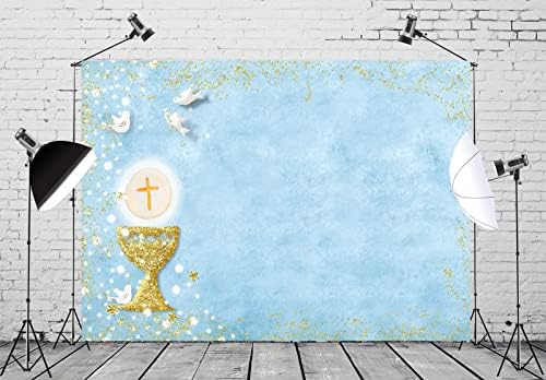 Corfoto 10x8ft tkanina Prva svetačka pozivnička karata Pozadina Pozadina Chalice Angel Blue pozadina za krštenje za bebe Foto Photo