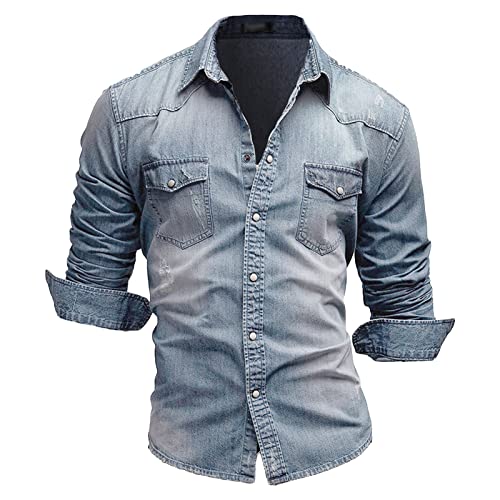 Maiyifu-gj traper košulja za muškarce klasične vitke fit dugih rukava dolje haljine košulje casual zapadne jean jakne