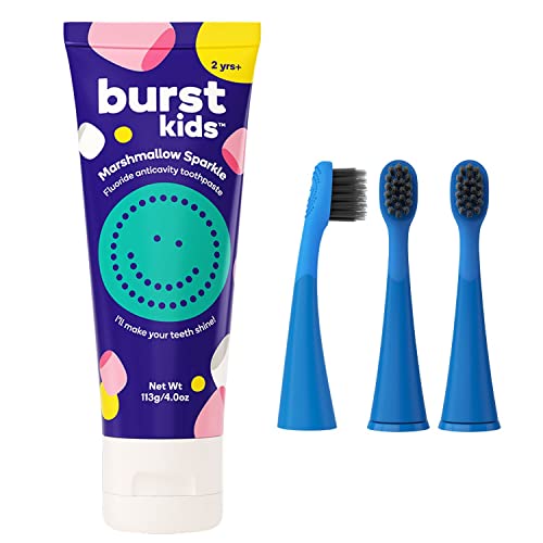 Zamjenske glave četkice za zube + pasta za zube močvare paketom buka, plave zamjenske glave s 3 paketa i 1 cijev MarshamAllow Paskle