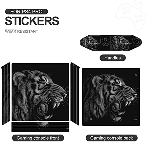 Crno-bijeli tigar Portret Slatka naljepnica zaštitnik kože Slim pokrivač za PS-4 Slim/PS-4 Pro konzole i 2 kontrolera
