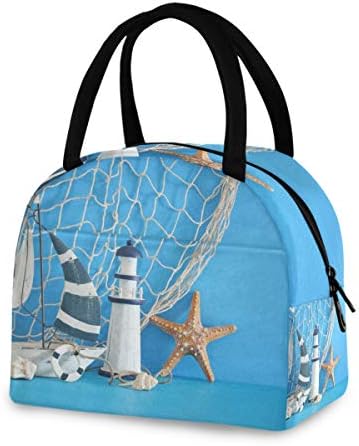 Morska jedrilica Svjetionik Morska zvijezda morska školjka otvorena drvena izolirana torba za ručak s patentnim zatvaračem hladnjača
