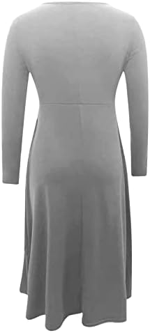 Maxi haljine za košulje za žene 2023 Ljeto casual posada s dugim rukavima vrat srčani prsten ruširan naplaćeni slojeviti rub dugačka