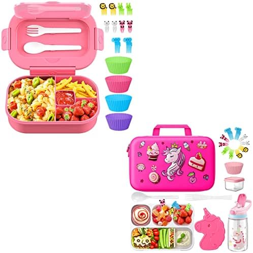 Time4Deals 4 odjeljak Bento kutija za ručak za dijete s priborom za jelo ružičasta i jednorog izolirana torba za ručak set za djecu