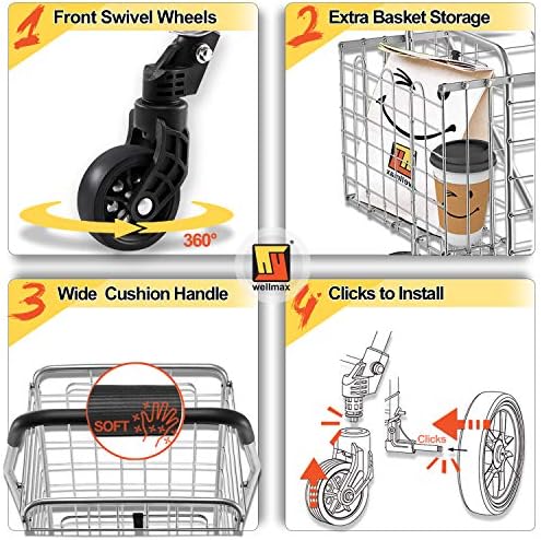 WellMax kolica s kotačima, metalne košarice s kotačima, košarice za namirnice, sklopiva kolica za prikladno skladištenje i drži do
