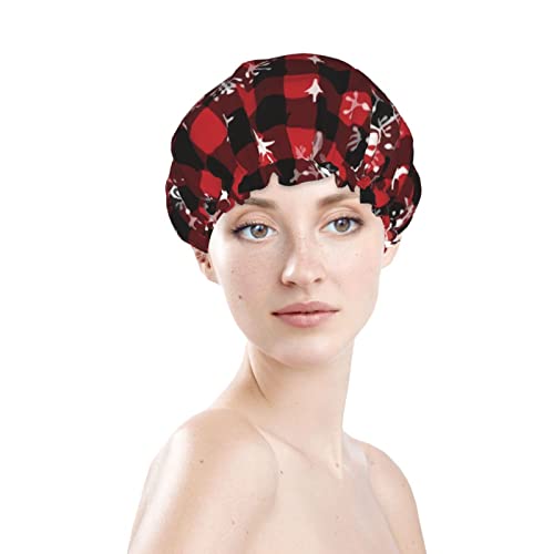 Žene za višekratnu upotrebu rastezanja kapu za kosu crvena karirana snježna pahuljica božićni dvostruki slojevi vodootporni poklopac